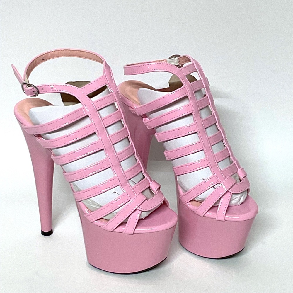 Ellie Shoes Pink Patent 7 Inch Stiletto Platform Strappy Sandals 709-Saintly 6
